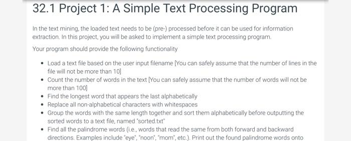 Solved 32.1 Project 1: A Simple Text Processing Program In | Chegg.com