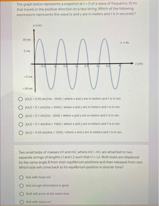 Solved The graph below represents a snapshot att 0 of a wave | Chegg.com