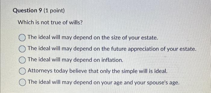 Solved Question 9 ( 1 point) Which is not true of wills? The | Chegg.com