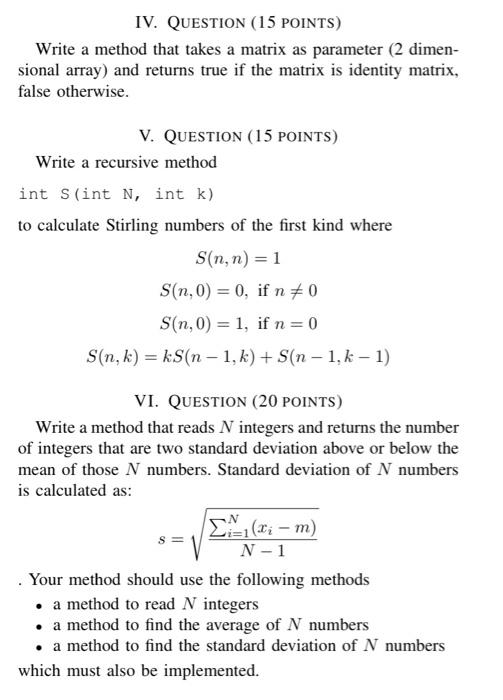 Solved IV. QUESTION (15 POINTS) Write a method that takes a | Chegg.com