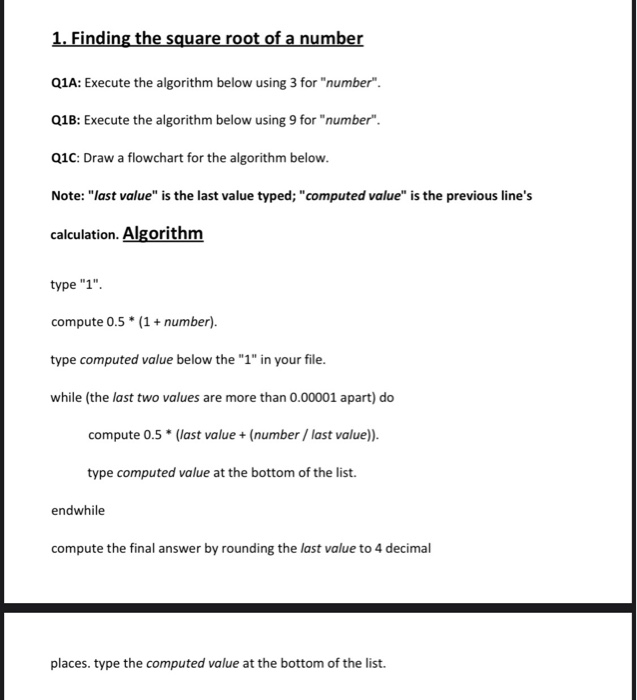 Solved 1. Finding the square root of a number Q1A: Execute | Chegg.com