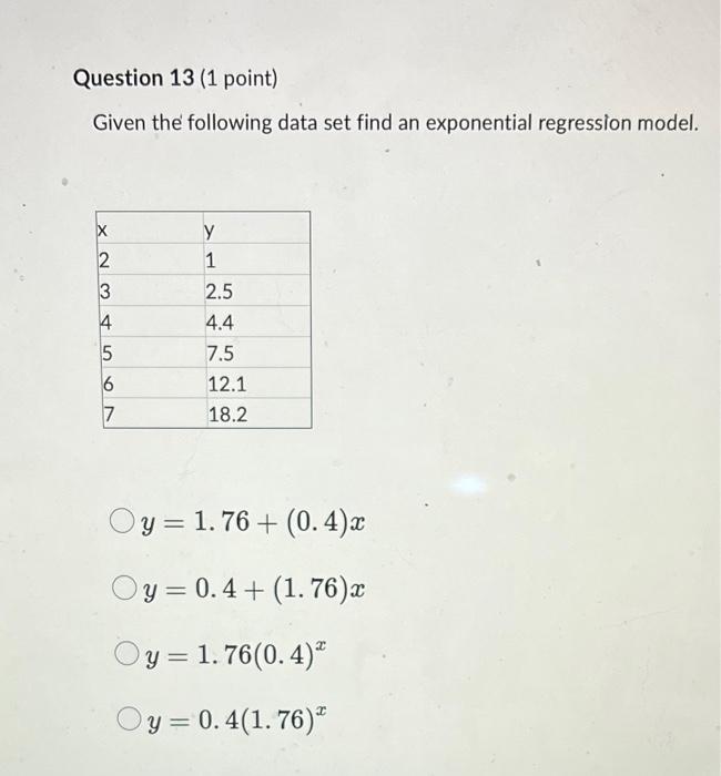 Solved Question 13 (1 point) Given the following data set | Chegg.com
