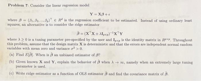 Solved Problem 7: Consider the linear regression model | Chegg.com