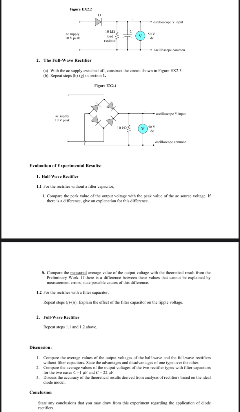 n2. ﻿The FullWave Rectifier(a) ﻿With the ac supply