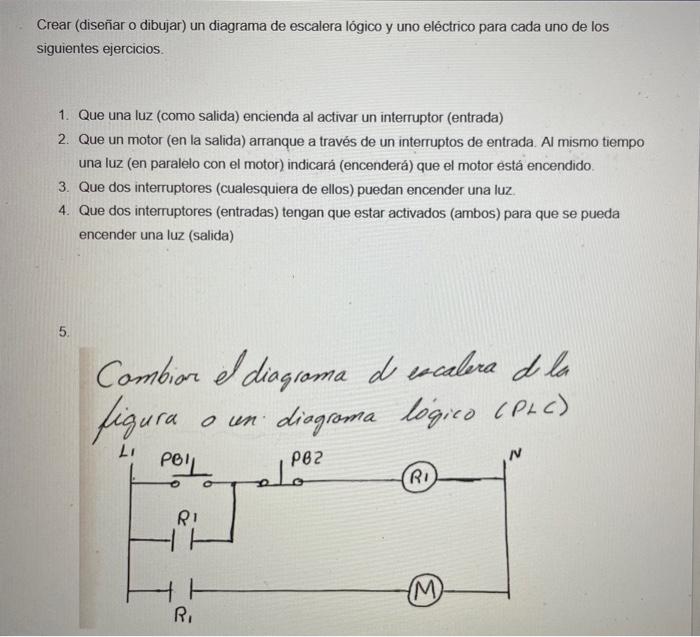 Crear (diseñar o dibujar) un diagrama de escalera lógico y uno eléctrico para cada uno de los siguientes ejercicios. 1. Que u