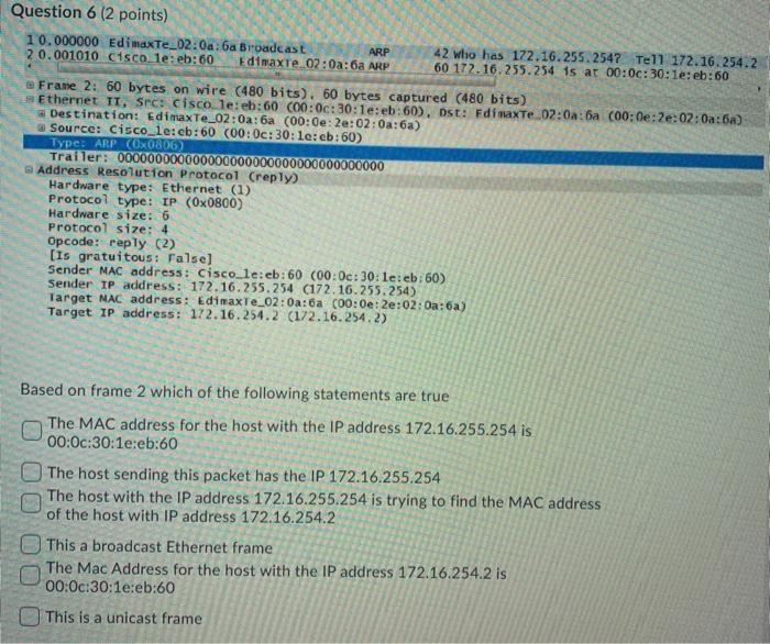 Solved Question 2 (1 point) What is the MAC address used for | Chegg.com