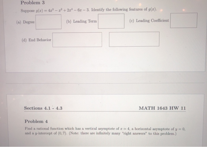 Solved Problem 3 Suppose G(1) = 4r? - ? + 2r4 - 6x - 3. | Chegg.com