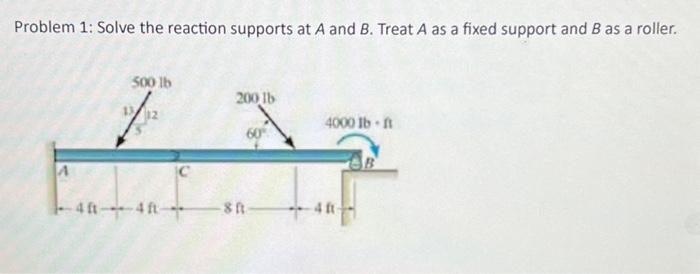 Solved Problem 1: Solve the reaction supports at A and B. | Chegg.com