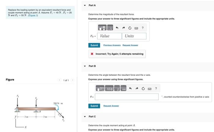 Solved Peplace the loading system by an equivalent resulant | Chegg.com