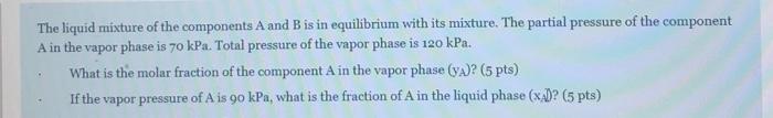 Solved The liquid mixture of the components A and B is in | Chegg.com