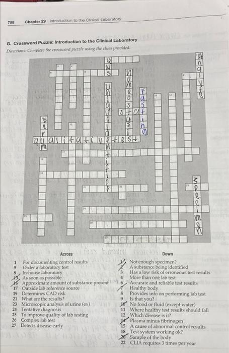 Q Crossword Puzzle: Introduction to the Clinical Chegg com