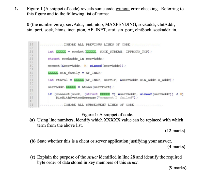 Solved Figure 1: A snippet of code.(a) ﻿Using line numbers, | Chegg.com