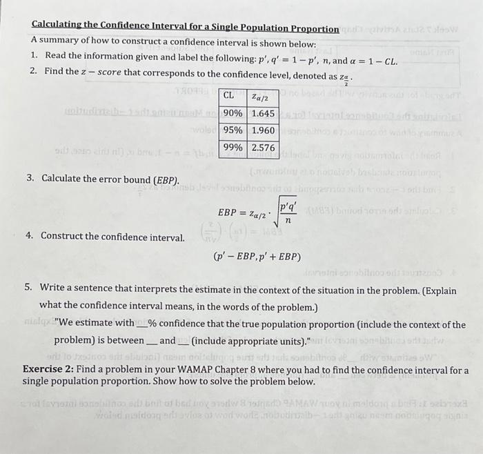 Calculating the Confidence Interval for a Single | Chegg.com