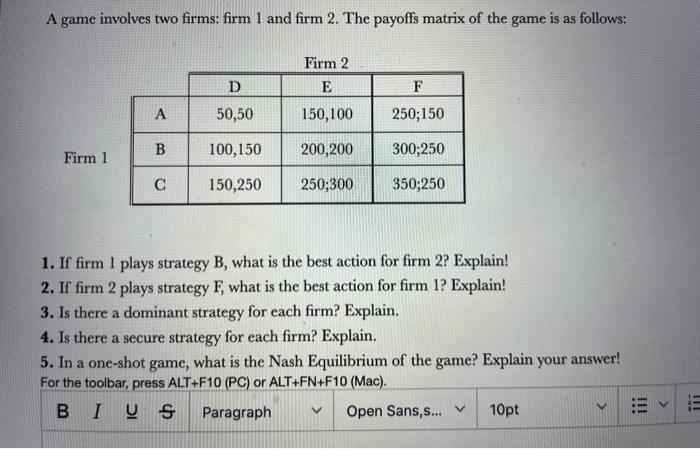 Solved A game involves two firms: firm 1 and firm 2. The | Chegg.com