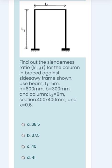 Solved L Find out the slenderness ratio (klu/r) for the | Chegg.com