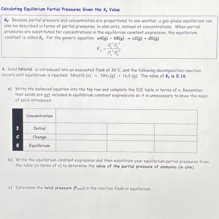 Solved Calculating Equilibrium Partial Pressures Given the Chegg