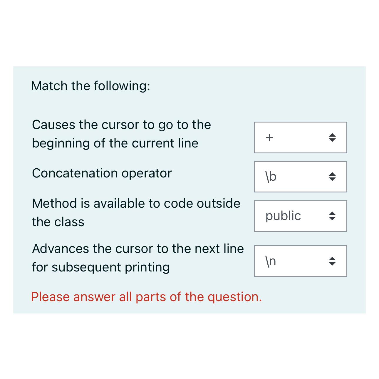 Solved Match the following Causes the cursor to go to the Chegg