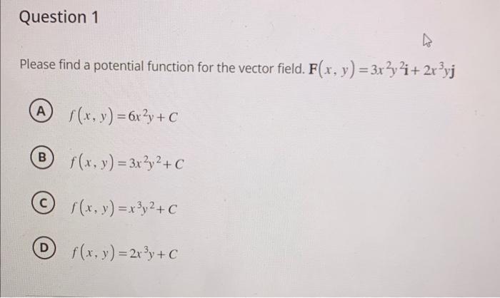 Solved Please find a potential function for the vector | Chegg.com