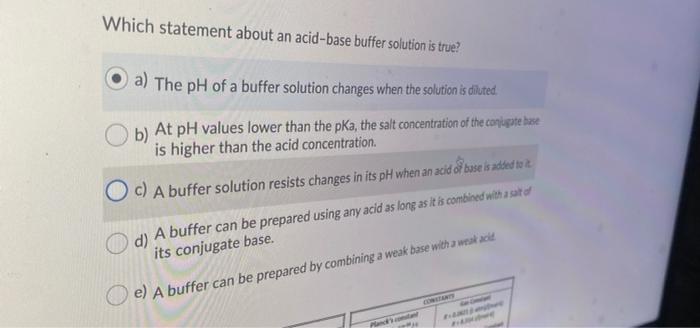 Solved Which statement about an acid-base buffer solution is | Chegg.com