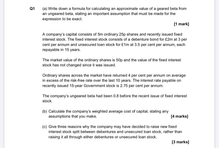 Q1 (a) Write down a formula for calculating an | Chegg.com