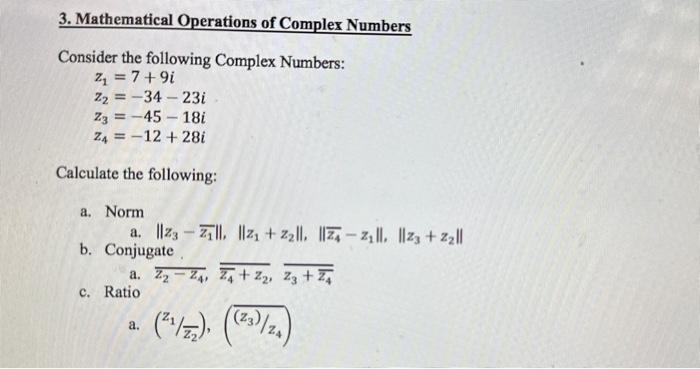 3. Mathematical Operations Of Complex Numbers | Chegg.com