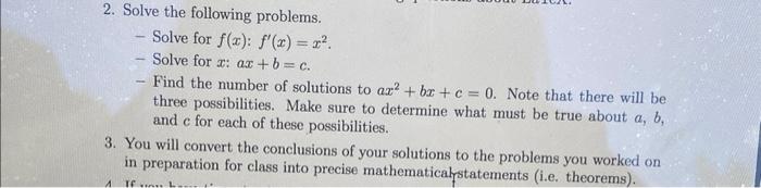 Solved 2. Solve the following problems. - Solve for | Chegg.com