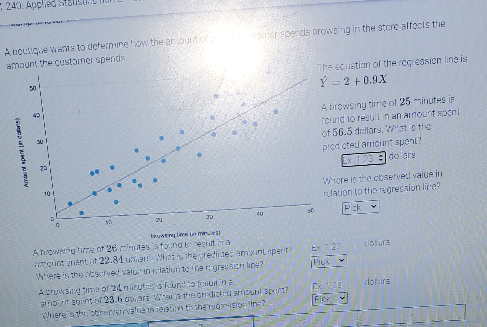 Solved A boutique wants to determine how the amount of x | Chegg.com
