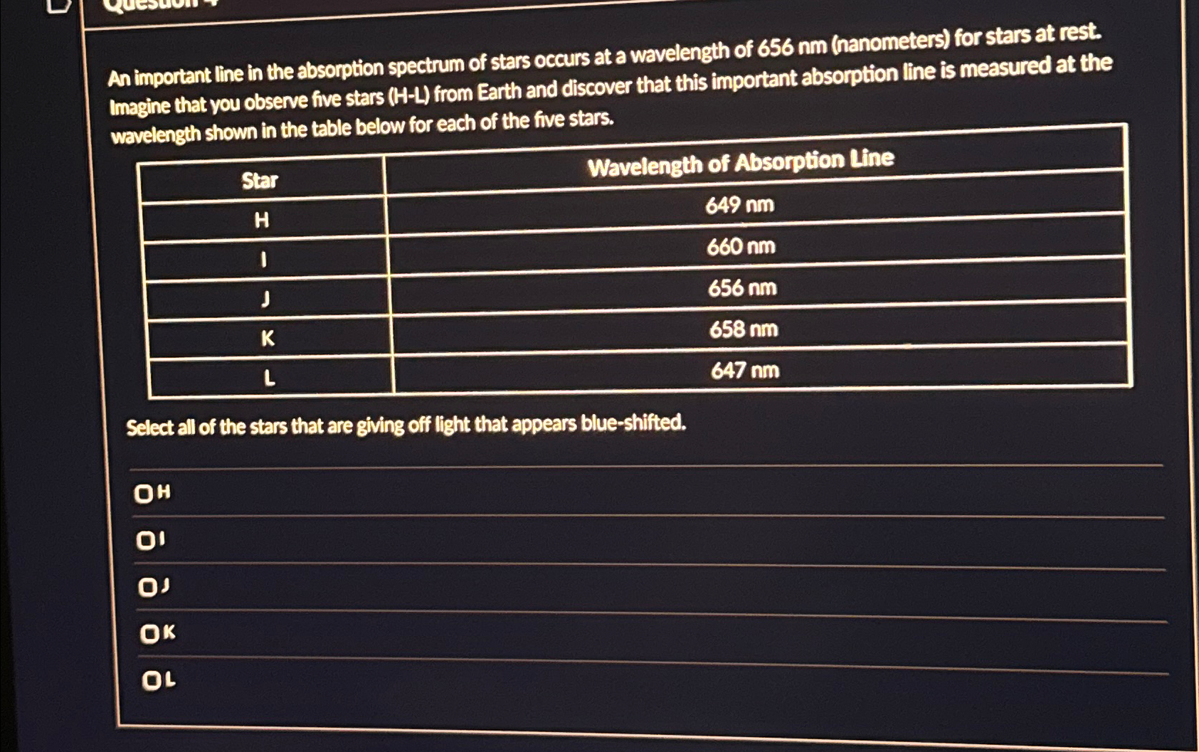 Solved An important line in the absorption spectrum of stars | Chegg.com