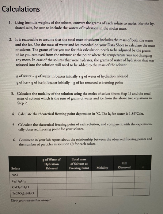 Calculations Solute Moles Solute (mol) Mass of | Chegg.com