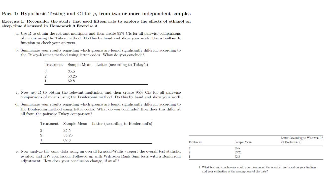 Solved Part 1: Hypothesis Testing and CI for μi ﻿from two or | Chegg.com