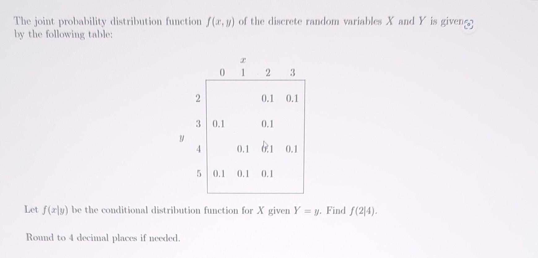 Solved The joint probability distribution function f(x,y) of | Chegg.com