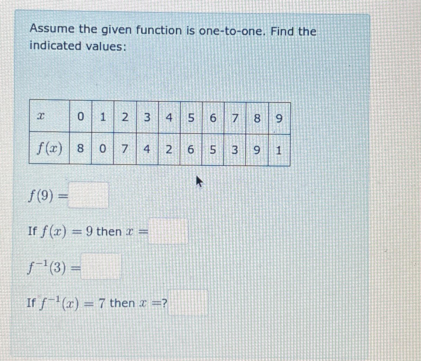 Solved Assume the given function is one-to-one. Find the | Chegg.com