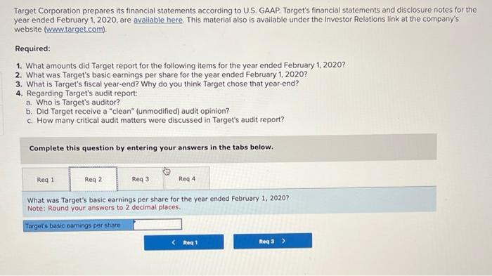 Target Corporation Prepares Its Financial Statements | Chegg.com