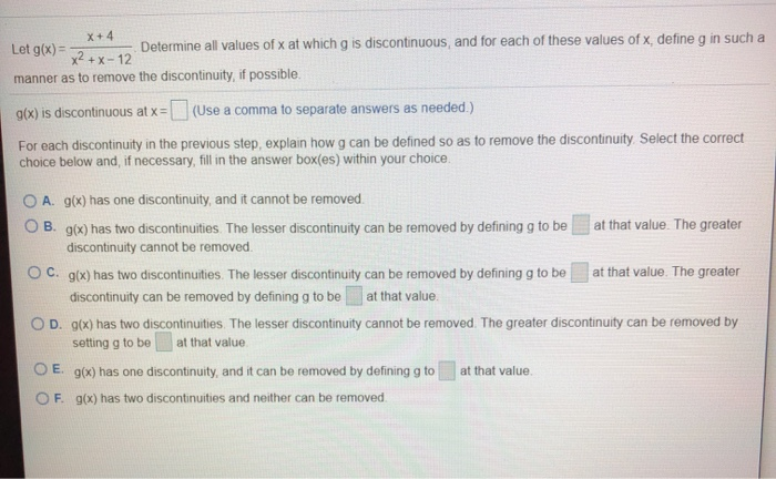 Solved X 4 Determine All Values Of X At Which G Is Discon Chegg Com