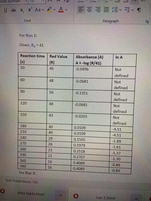 Solved: I Need Help In These Question My Run 1 Is Room Tem ...