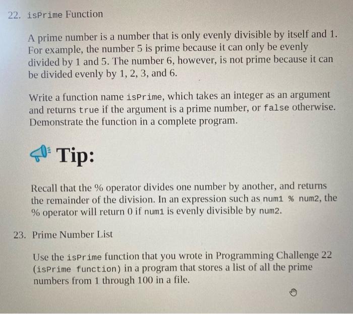 Solved: Read Both Pictures and answer in C++ 22. isprime F