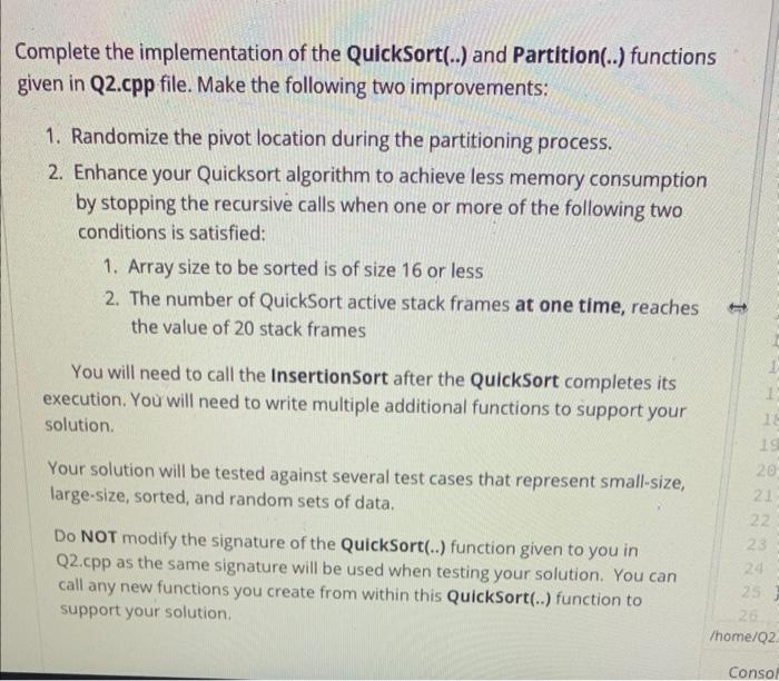 Solved 'omplete The Implementation Of The QuickSort(..) And | Chegg.com