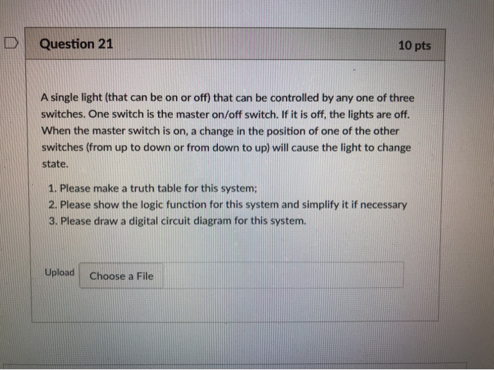 Solved D Question 21 10 pts A single light (that can be on | Chegg.com