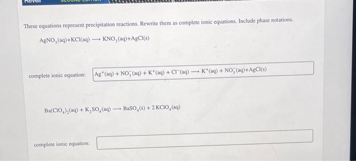 Solved These equations represent precipitation reactions. | Chegg.com