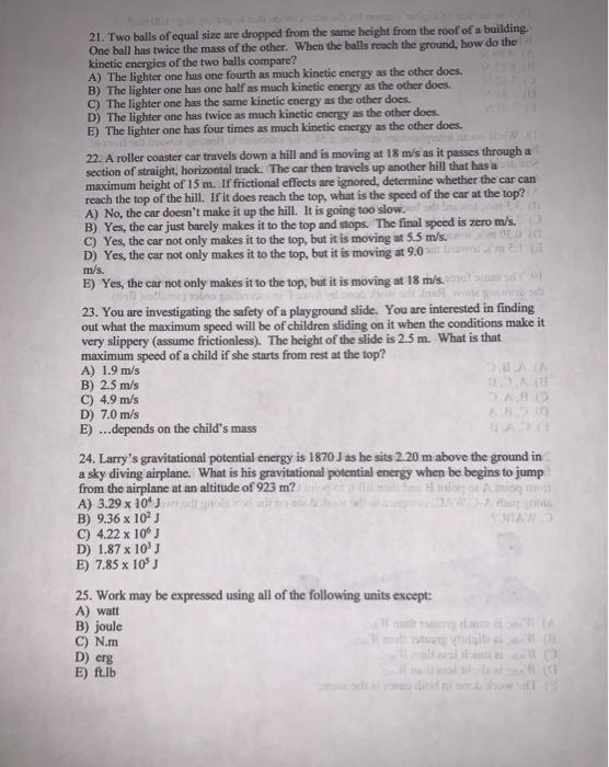 Solved 21. Two balls of equal size are dropped from the same | Chegg.com