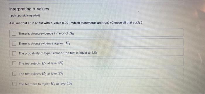 Solved Interpreting p-values 1 point possible (graded) | Chegg.com