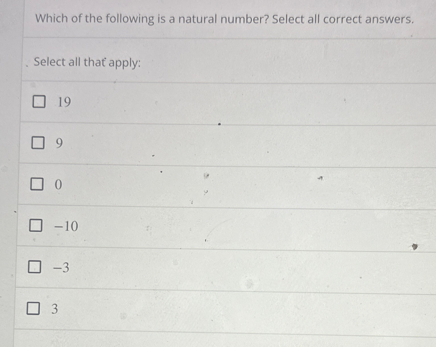 Solved Which of the following is a natural number? Select | Chegg.com