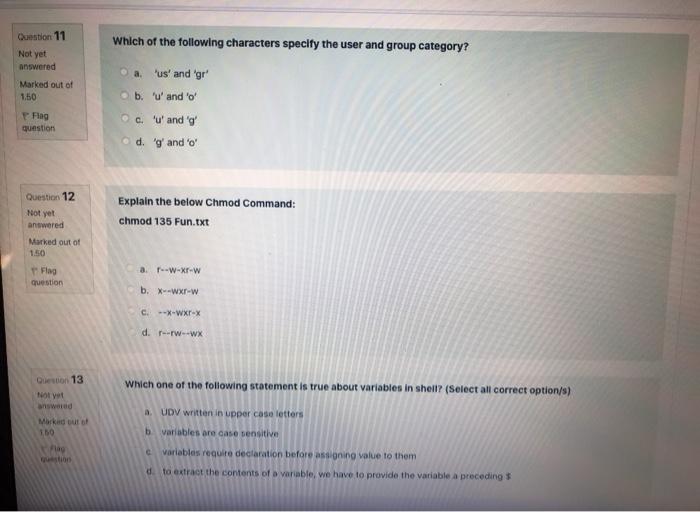 Solved Question 11 Which of the following characters specify | Chegg.com