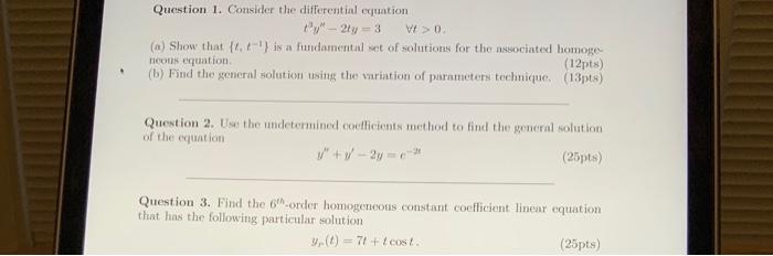 Solved Question 1. Consider the differential equation W > 0 | Chegg.com