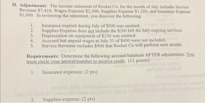 Solved Adjustments: The income statement of Rocket Co. for | Chegg.com