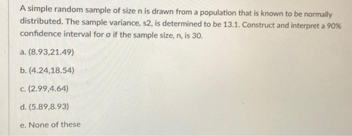 Solved A simple random sample of size n is drawn from a | Chegg.com