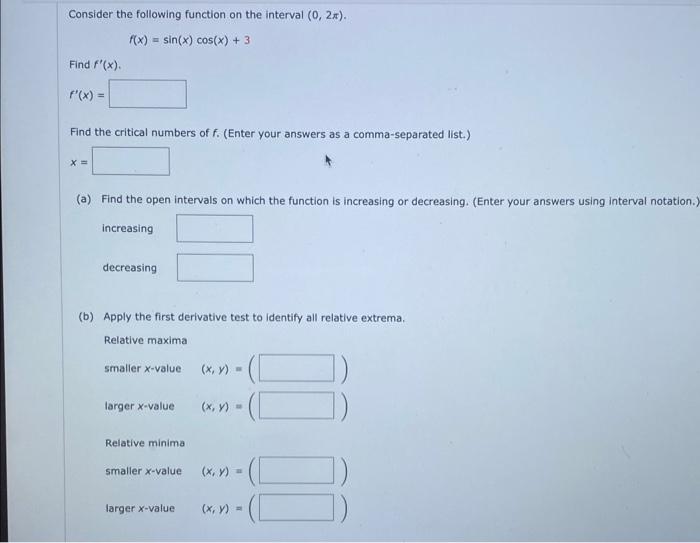 Solved Consider the following function on the interval | Chegg.com
