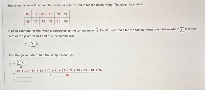 Solved The given values will be used to develop a point | Chegg.com