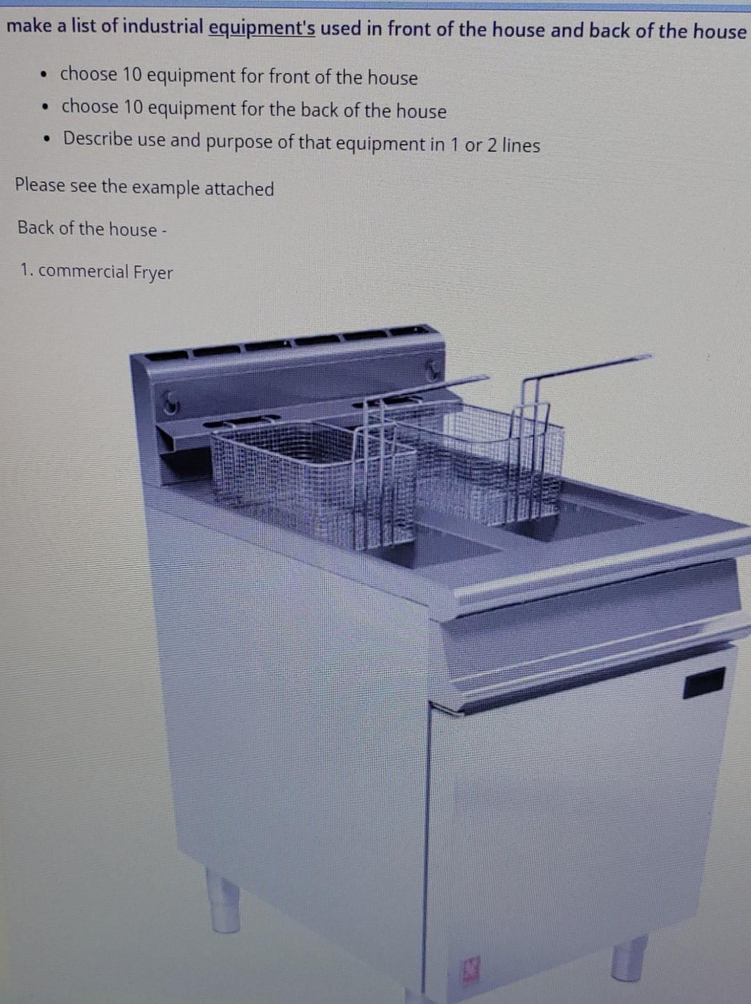 Solved make a list of industrial equipment's used in front