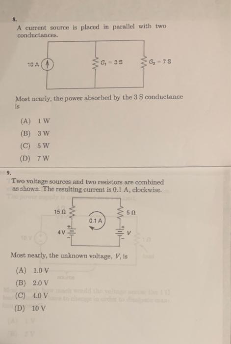Solved 8. A current source is placed in parallel with two | Chegg.com